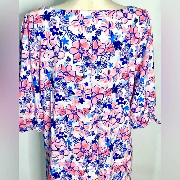 Lilly Pulitzer Pink and Blue Floral 3/4 Sleeve Cotton Dress - Picture 7 of 11